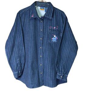 Disney Pooh Woman Vintage 1990s Eeyore Corduroy Shirt 18W 20W Blue